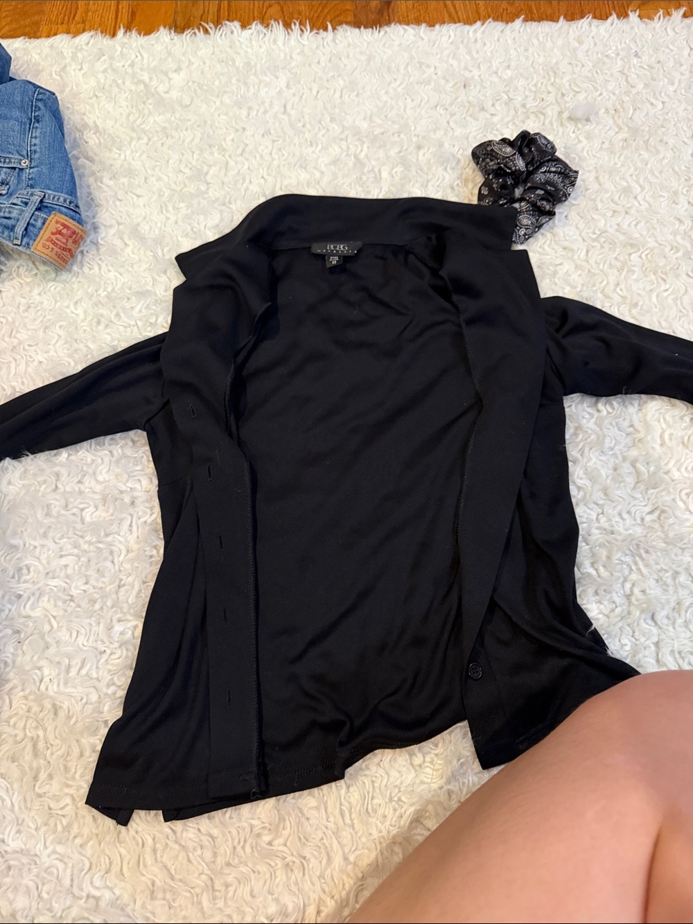 Bcbg Black Button-Down Lightweight Top